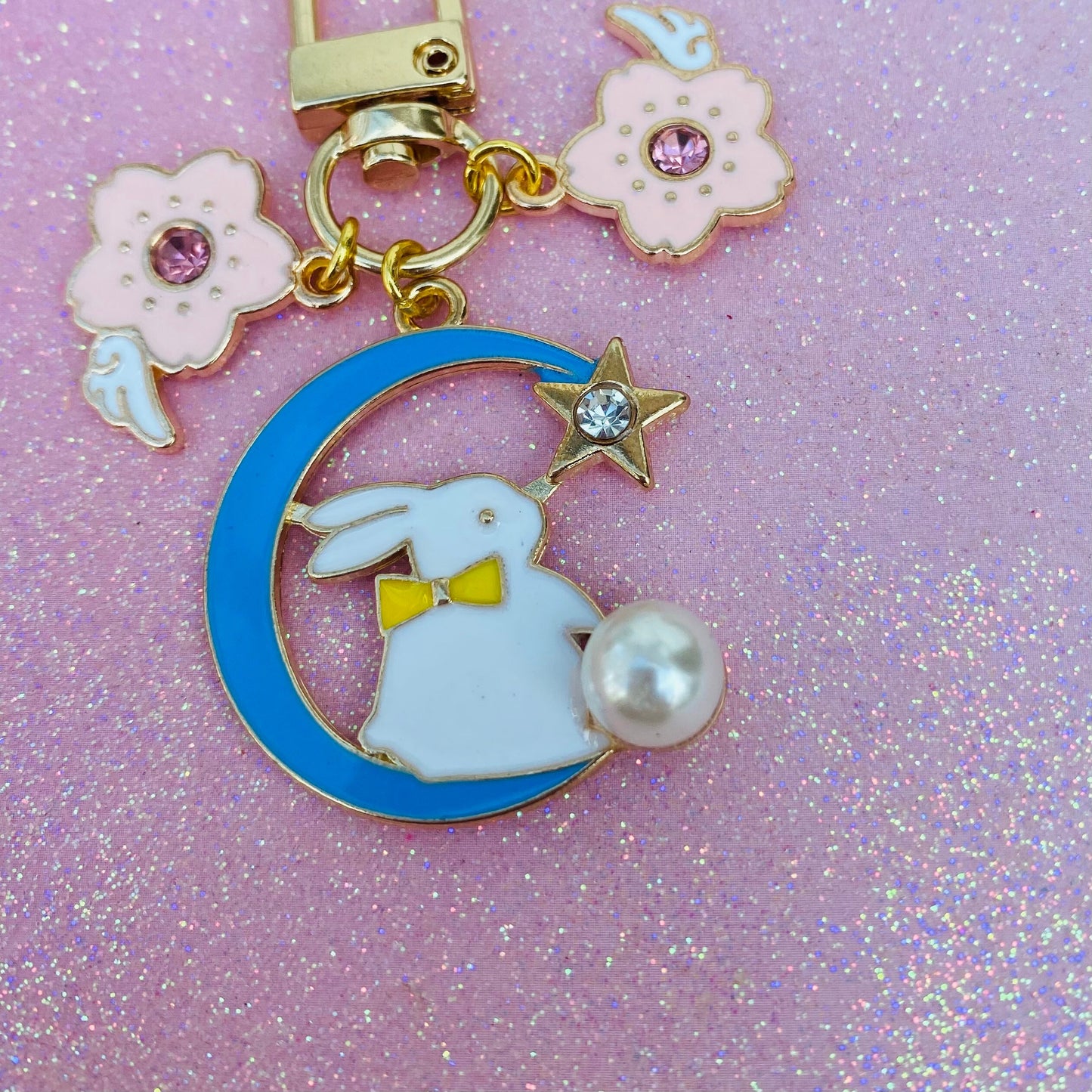 Lovely anime blue moon bunny star phone charm keychain keyring with cardcaptor sakura