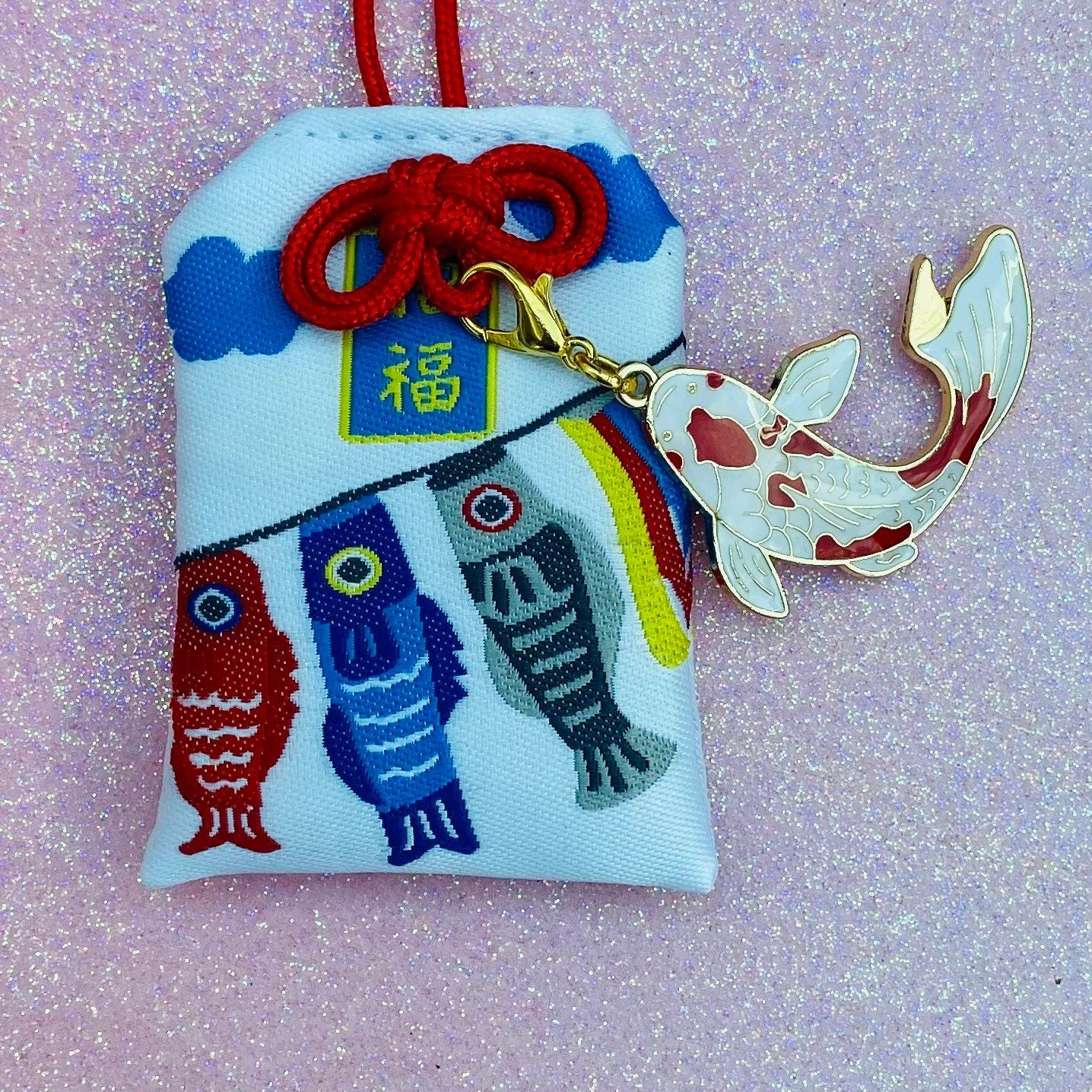 Japanese lucky koi fish omamori silk pendant bag phone charm /safety uni fortune success travel anime phone charm keyring kawaii amulet clip