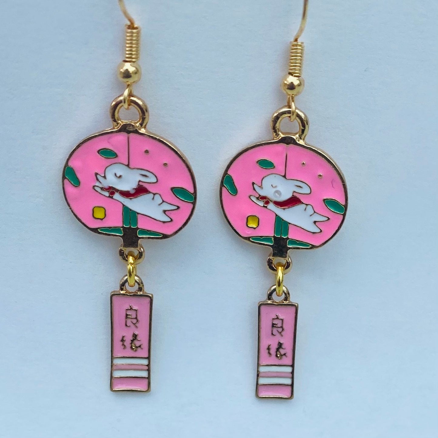 Kawaii Lucky bunny enamel bell blessing drop japanese moon star korean dangle earrings