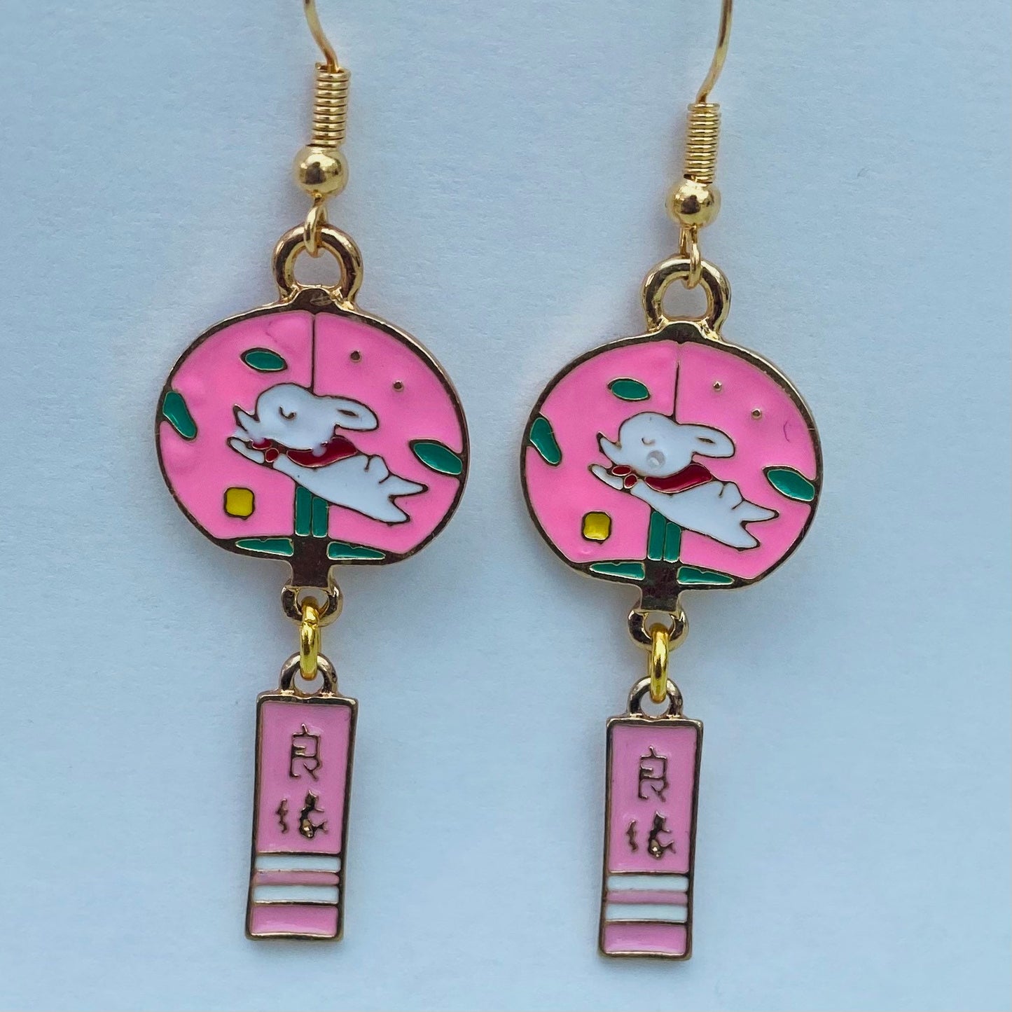 Kawaii Lucky bunny enamel bell blessing drop japanese moon star korean dangle earrings