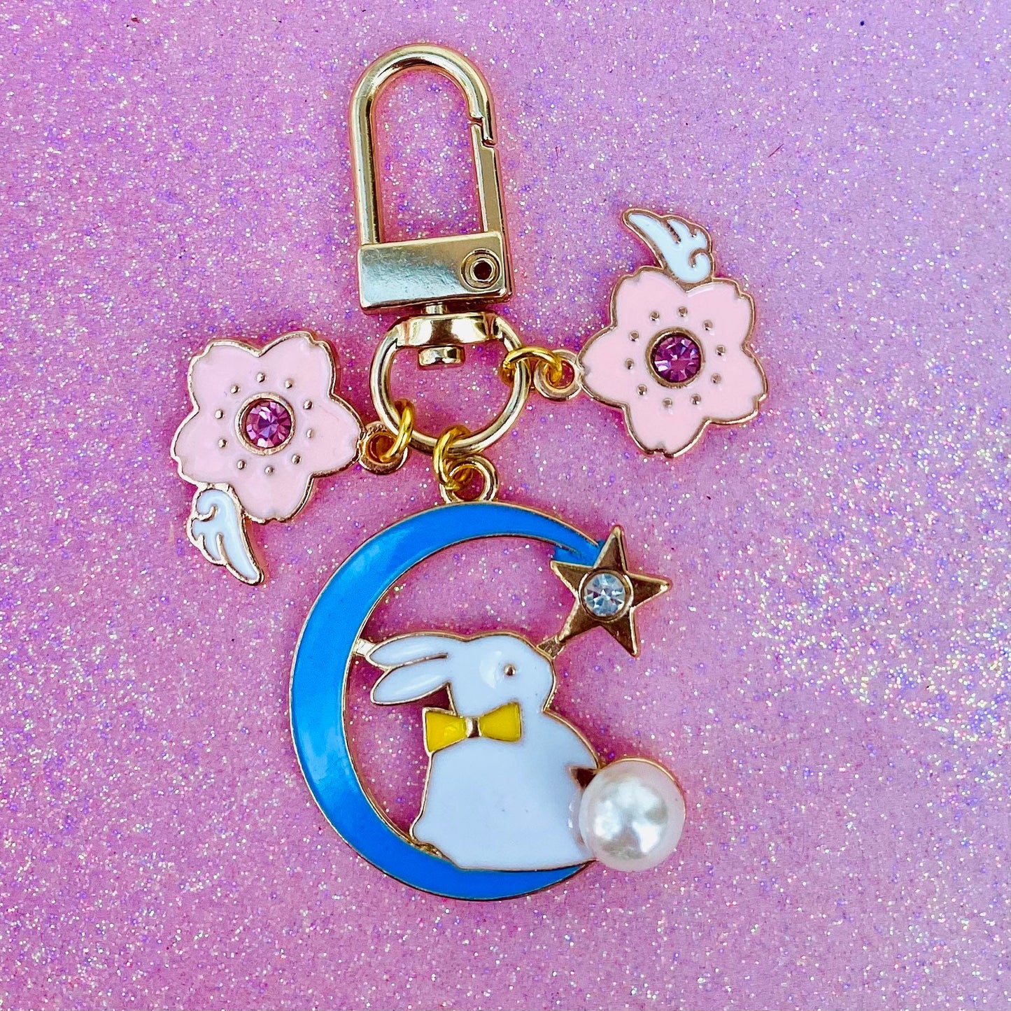 Lovely anime blue moon bunny star phone charm keychain keyring with cardcaptor sakura