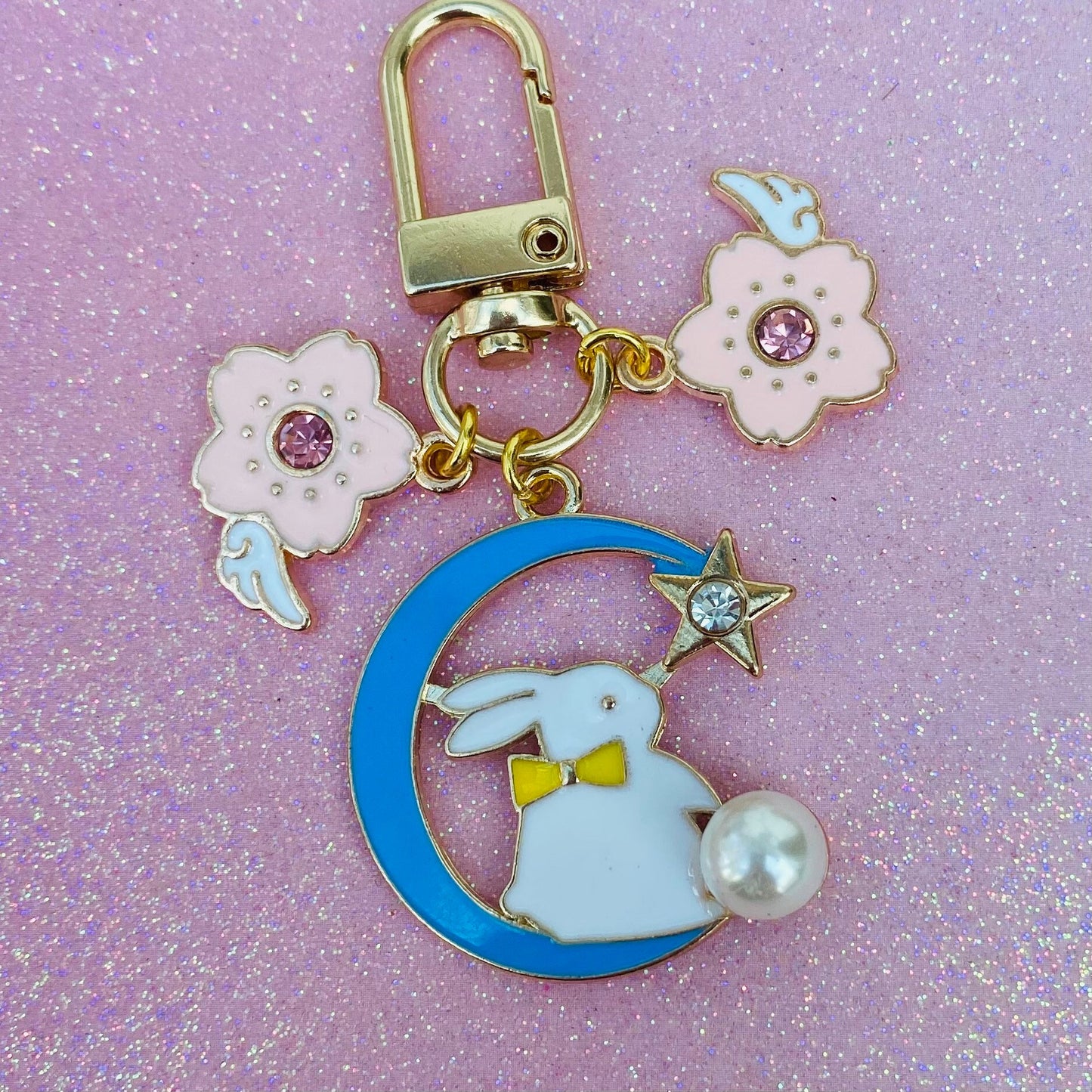 Lovely anime blue moon bunny star phone charm keychain keyring with cardcaptor sakura