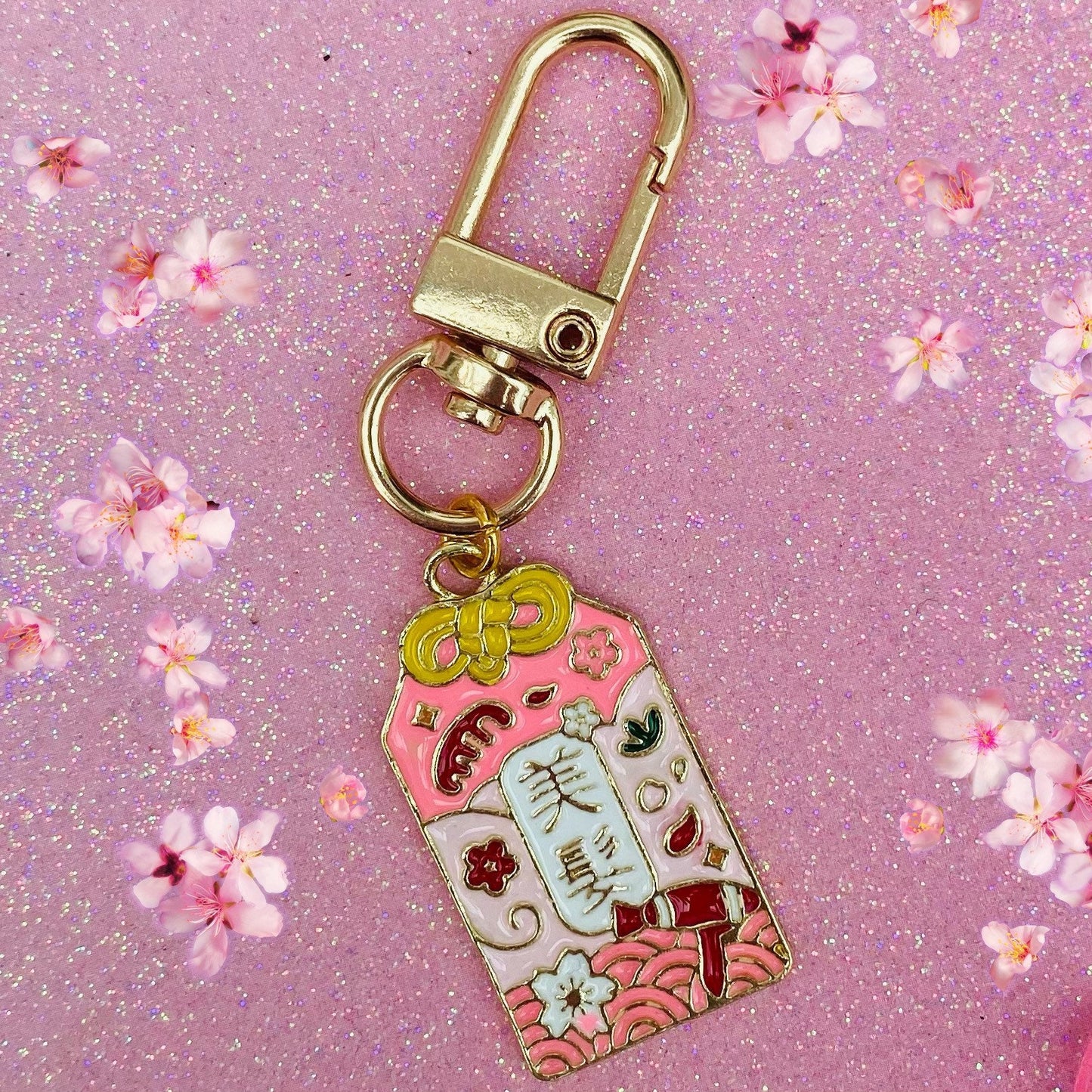 Japanese lucky pink omamori beauty charm sakura blossom keyring phone charm