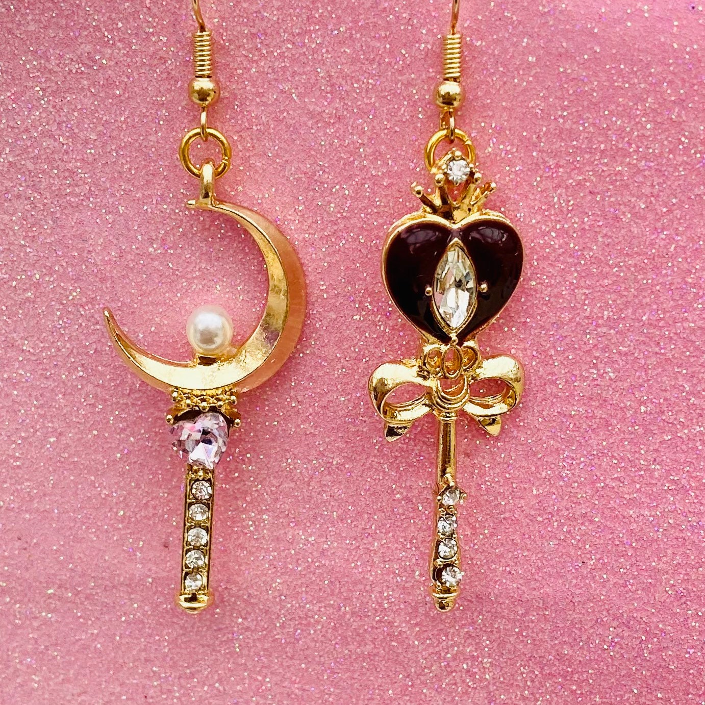 Japanese cute anime earrings crown heart wand dangle earrings cardcaptor sceptre crescent moon cosplay earrings