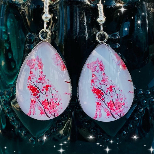 Japanese cat earrings /hidden cat Sakura cherry blossom tear drop earrings  flat back Lolita kimono cat lovers flower animal  floral anime