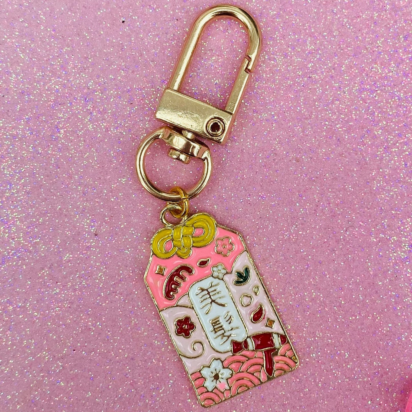 Japanese lucky pink omamori beauty charm sakura blossom keyring phone charm