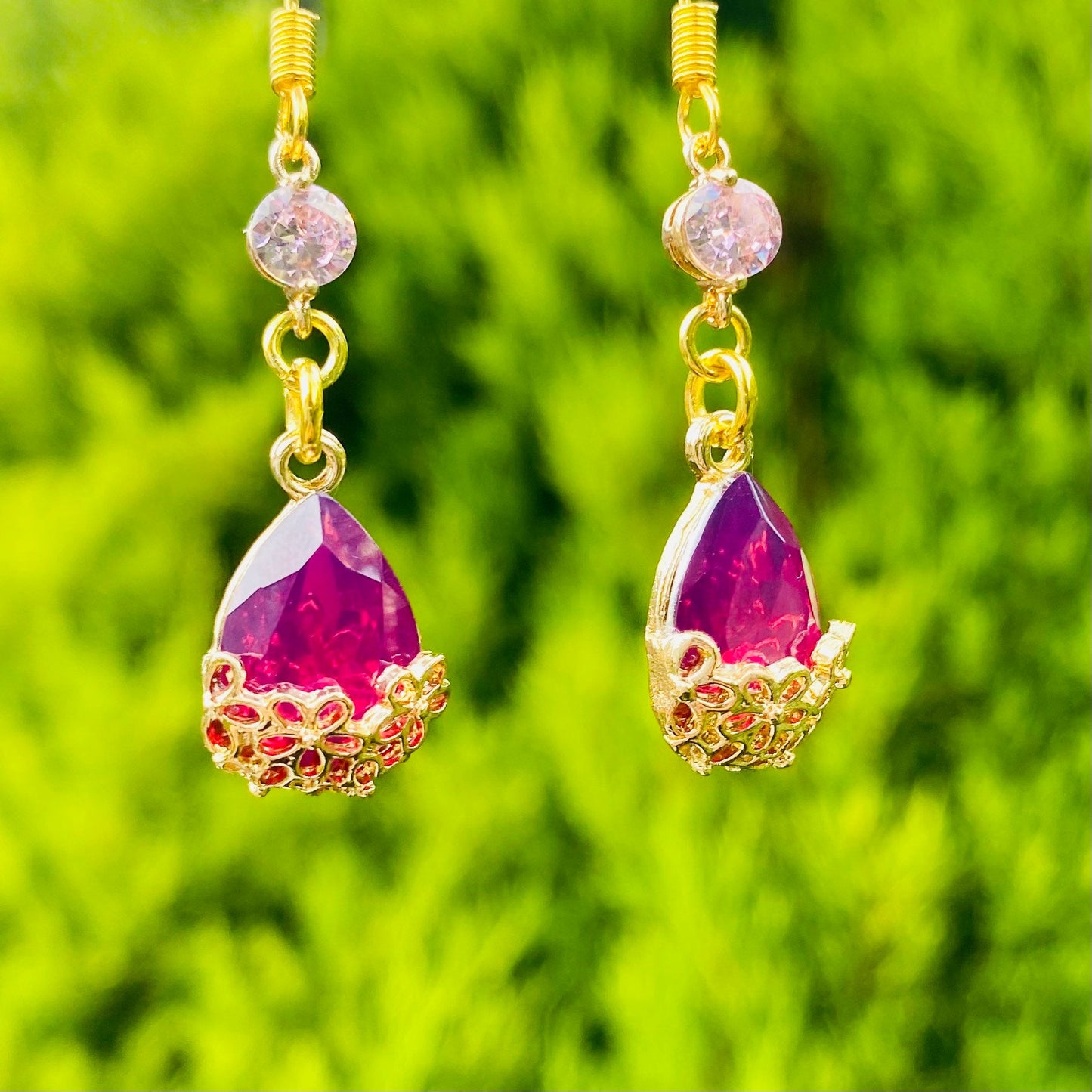 Pretty Sakura pink Japanese cherry blossom crystal style embossed earrings Asian wedding