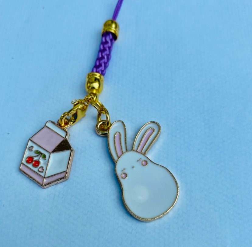 Phone charm anime bunny moon crescent milk boba keychain tablet phone lanyard