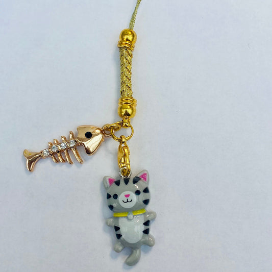 Phone charm anime kawaii cute cat fish dust plug /phone hanger/ cat keyring /keychain tablet phone laptop cell lanyard pencil case zip bag