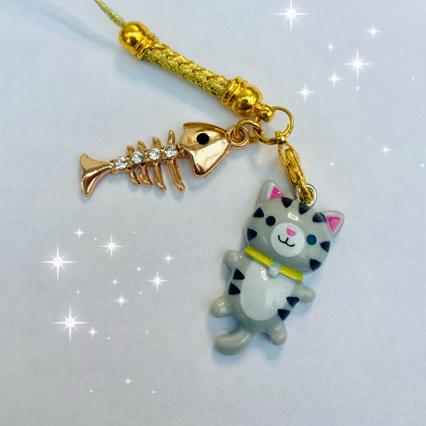 Phone charm anime kawaii cute cat fish dust plug /phone hanger/ cat keyring /keychain tablet phone laptop cell lanyard pencil case zip bag