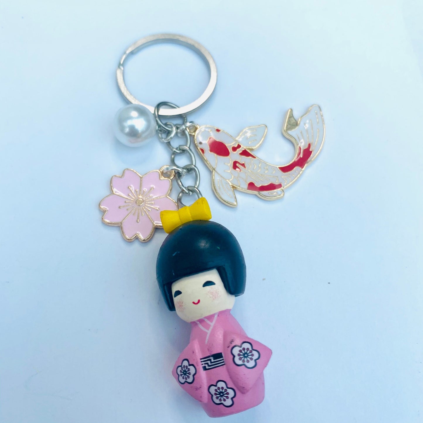 Japanese kokeshi keychain geisha doll koi fish keyring handbag charm accessory