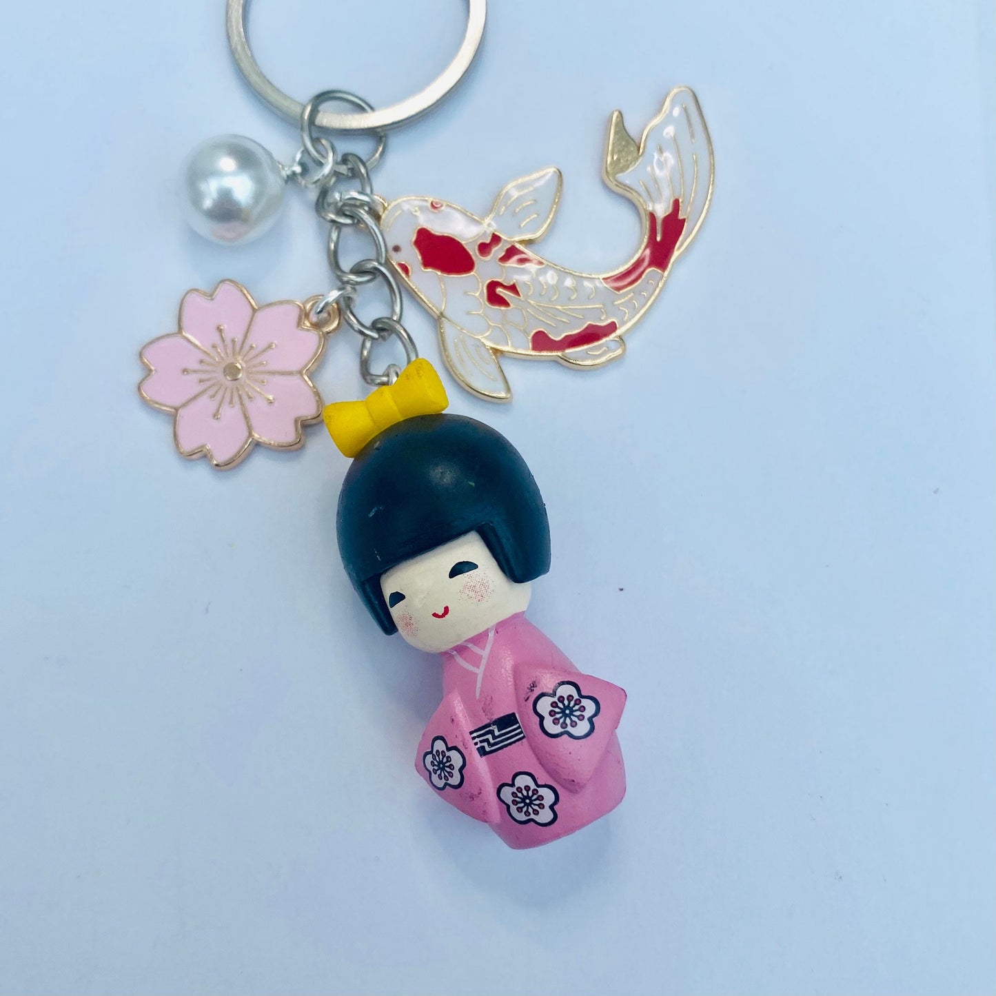 Japanese kokeshi keychain geisha doll koi fish keyring handbag charm accessory