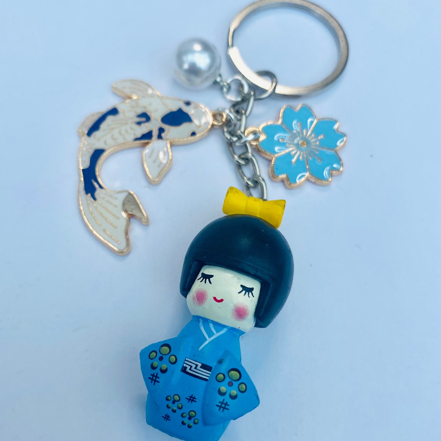 Japanese kokeshi keychain doll Sakura koi charms keyring bag accessory