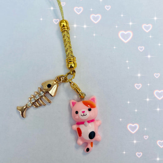 Phone charm anime kawaii cute cat fish dust plug /phone hanger/ cat lover/keychain tablet phone laptop cell lanyard pencil case zip bag