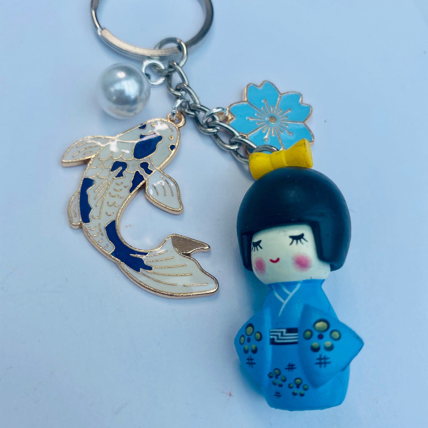 Japanese kokeshi keychain doll Sakura koi charms keyring bag accessory