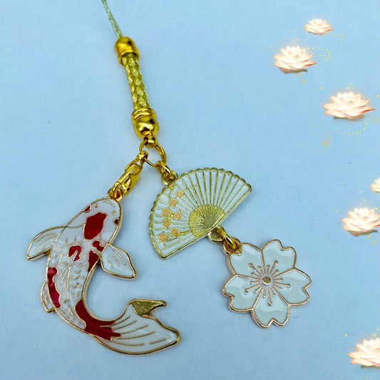 Phone charm anime red koi fish fan sakura dust plug /smart hanger/ smart phone carp tablet laptop lanyard kawaii flower rope