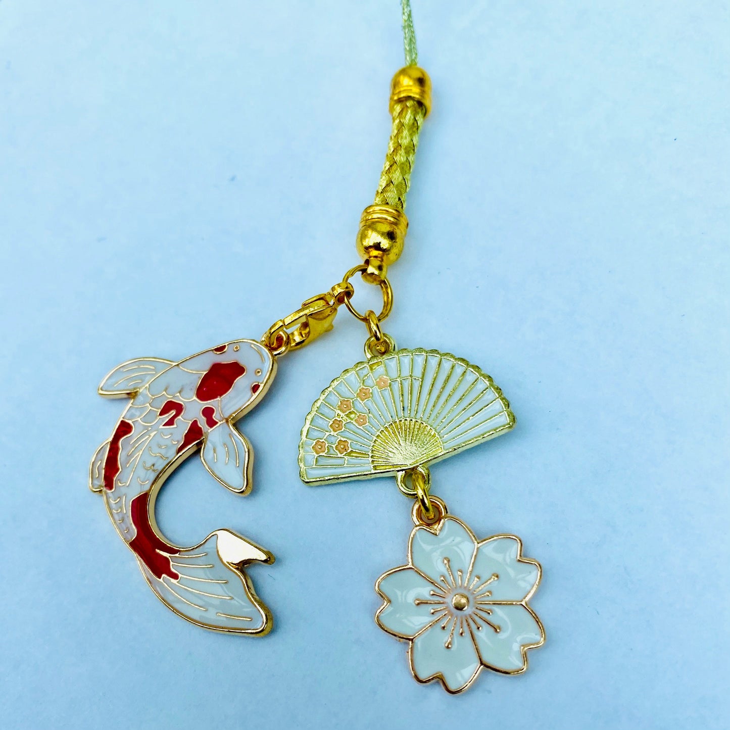 Phone charm anime red koi fish fan sakura dust plug /smart hanger/ smart phone carp tablet laptop lanyard kawaii flower rope