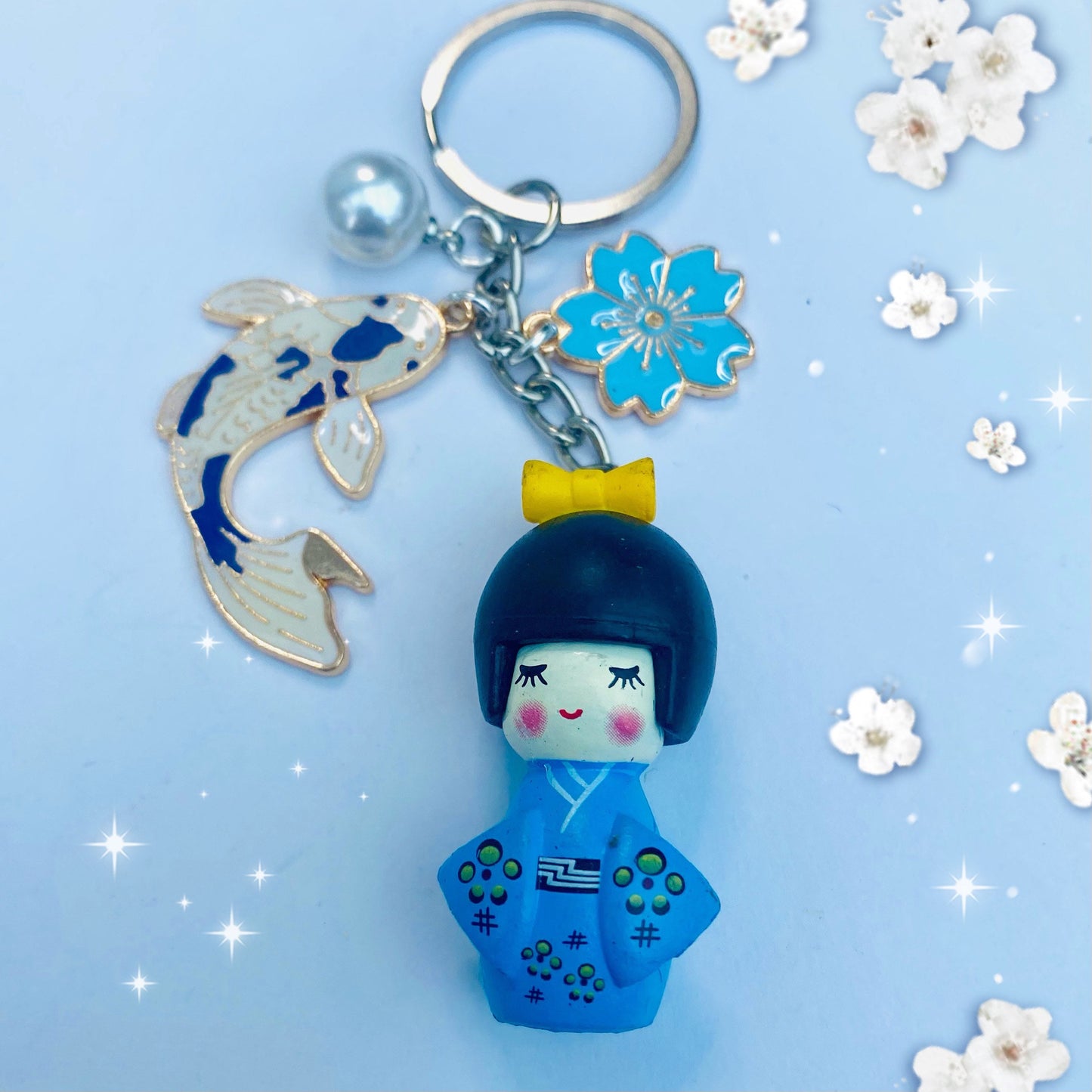 Japanese kokeshi keychain doll Sakura koi charms keyring bag accessory