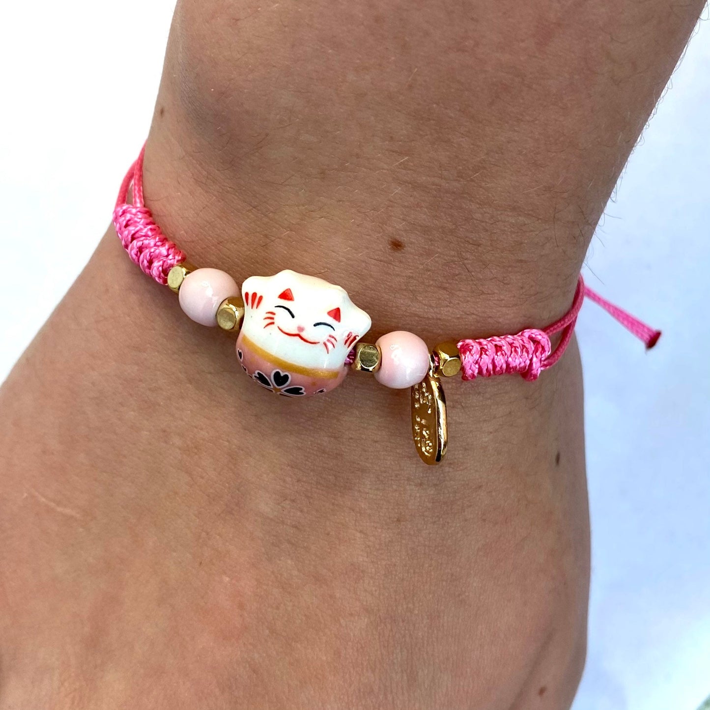 Lucky fortune maneki Neko bracelet, cat charm rope cord surfer bracelet wrist decoration