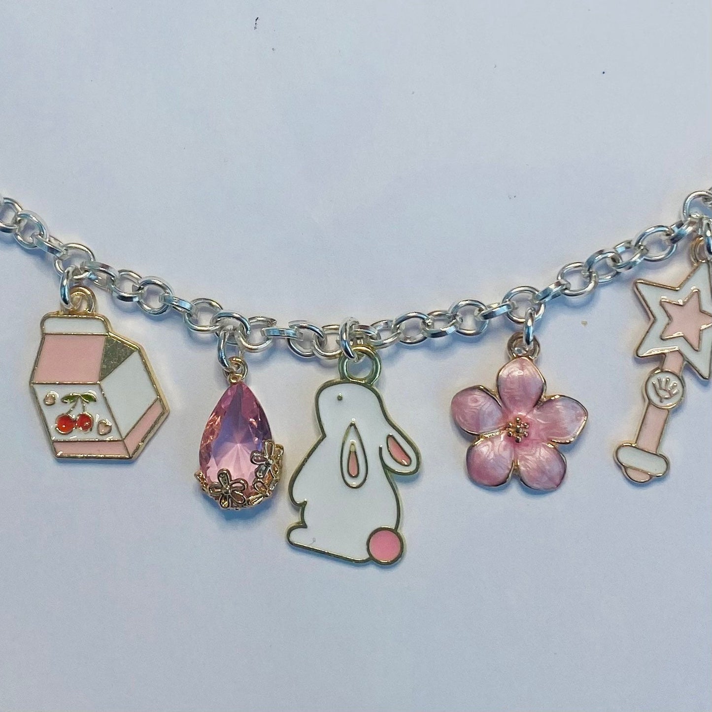 kawaii charm bracelet sakura bunny chain anime pink moon crystal wand cherry milk