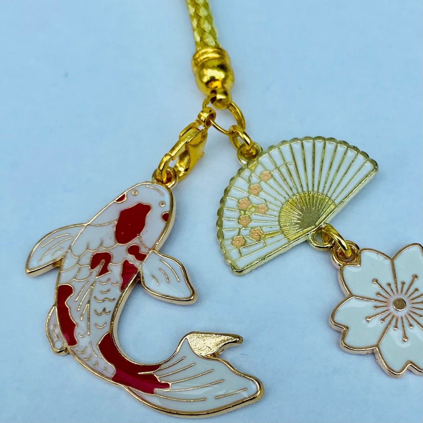 Phone charm anime red koi fish fan sakura dust plug /smart hanger/ smart phone carp tablet laptop lanyard kawaii flower rope