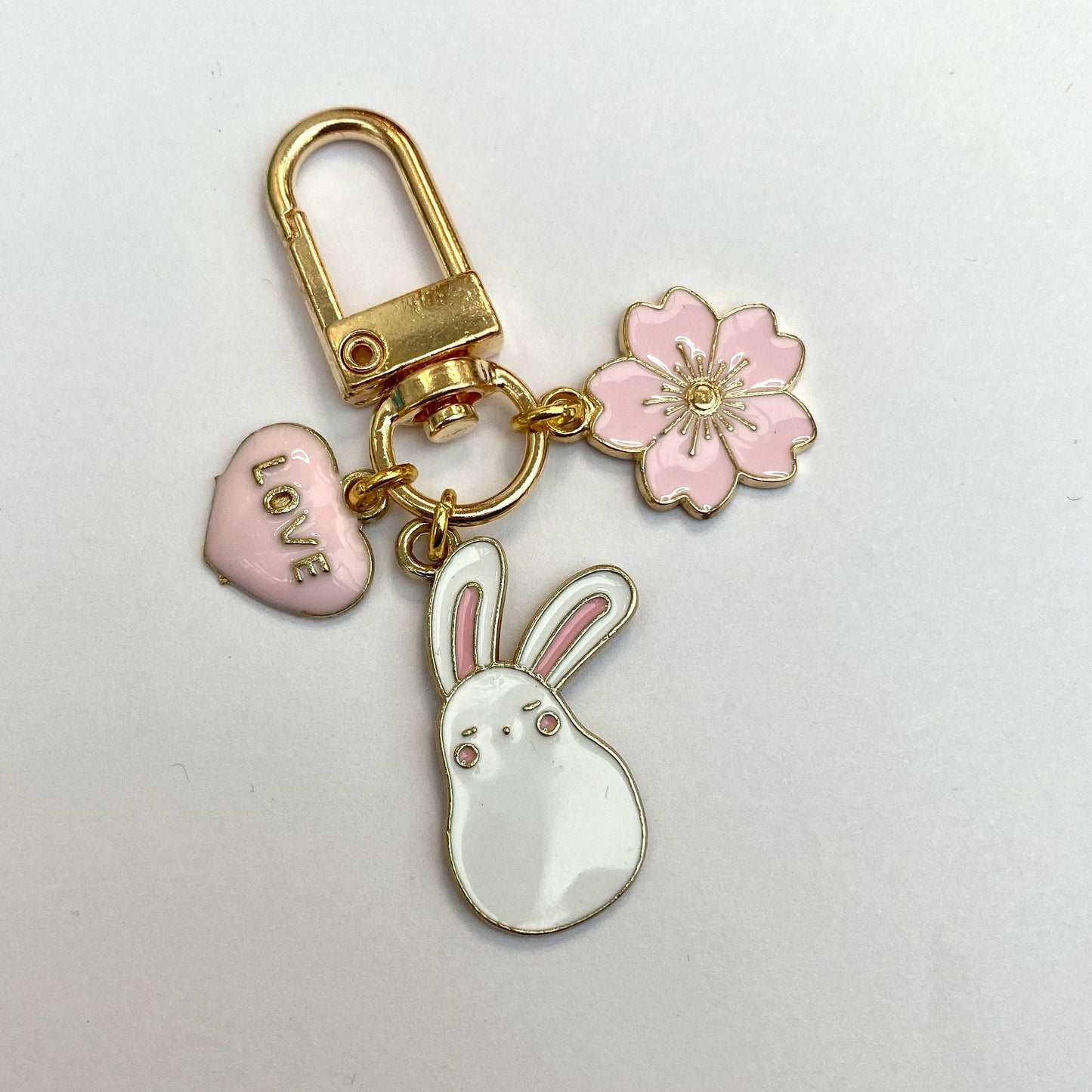 Kawaii flower sleepy bunny keyrings/ fan Sakura blossom phone charm bag keychain moon planner charm phone anime key charm rabbit zipper uni