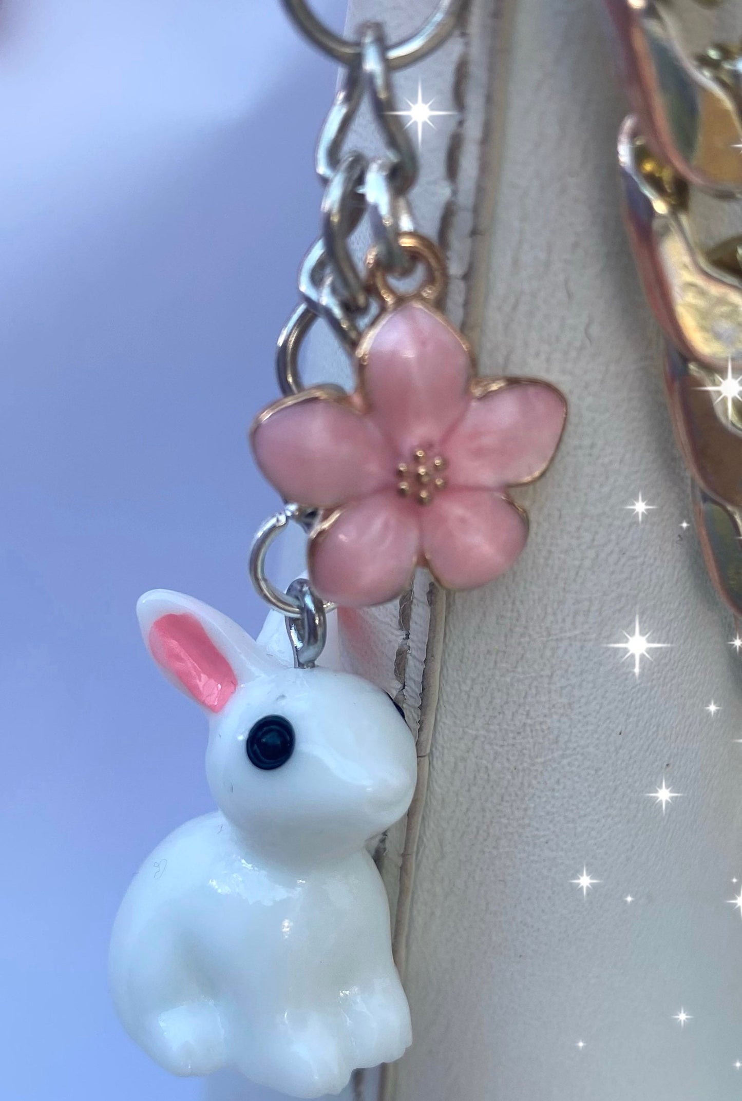 white bunny sakura keyring bag accessory keychain