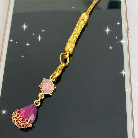 Phone charm deep pink sakura crystal gems glass magical cosplay castle japanese