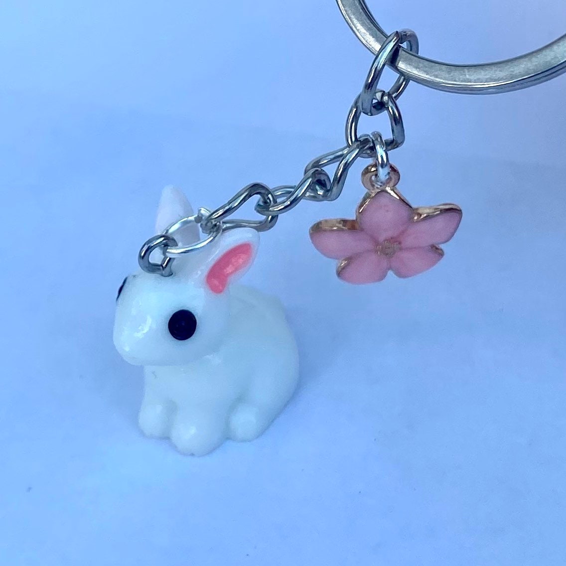 Anime cosplay cute bunny Lolita Sakura keychain/ keyring bag charm accessory/lucky rabbit hobi harajuku Korean blossom flower animal gift