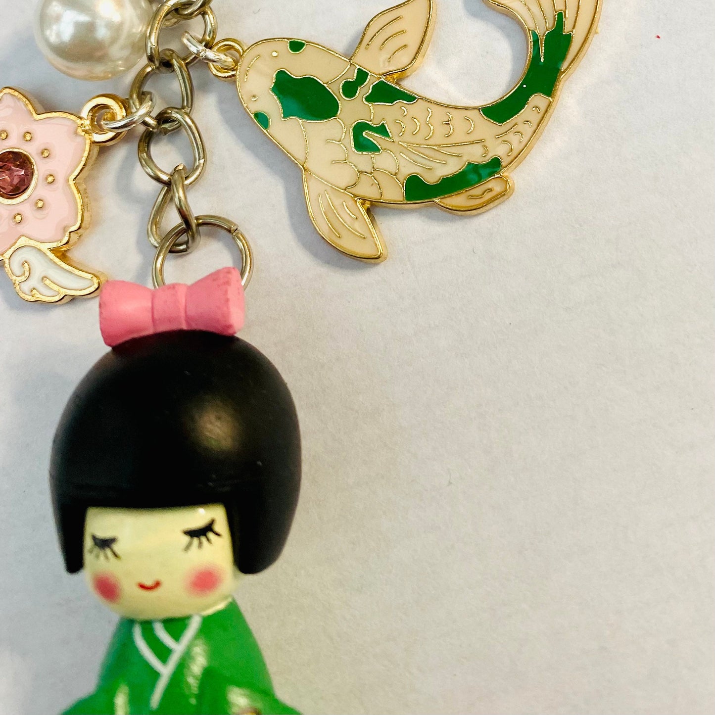 Japanese kokeshi keychain doll Sakura koi charm keyring bag accessory