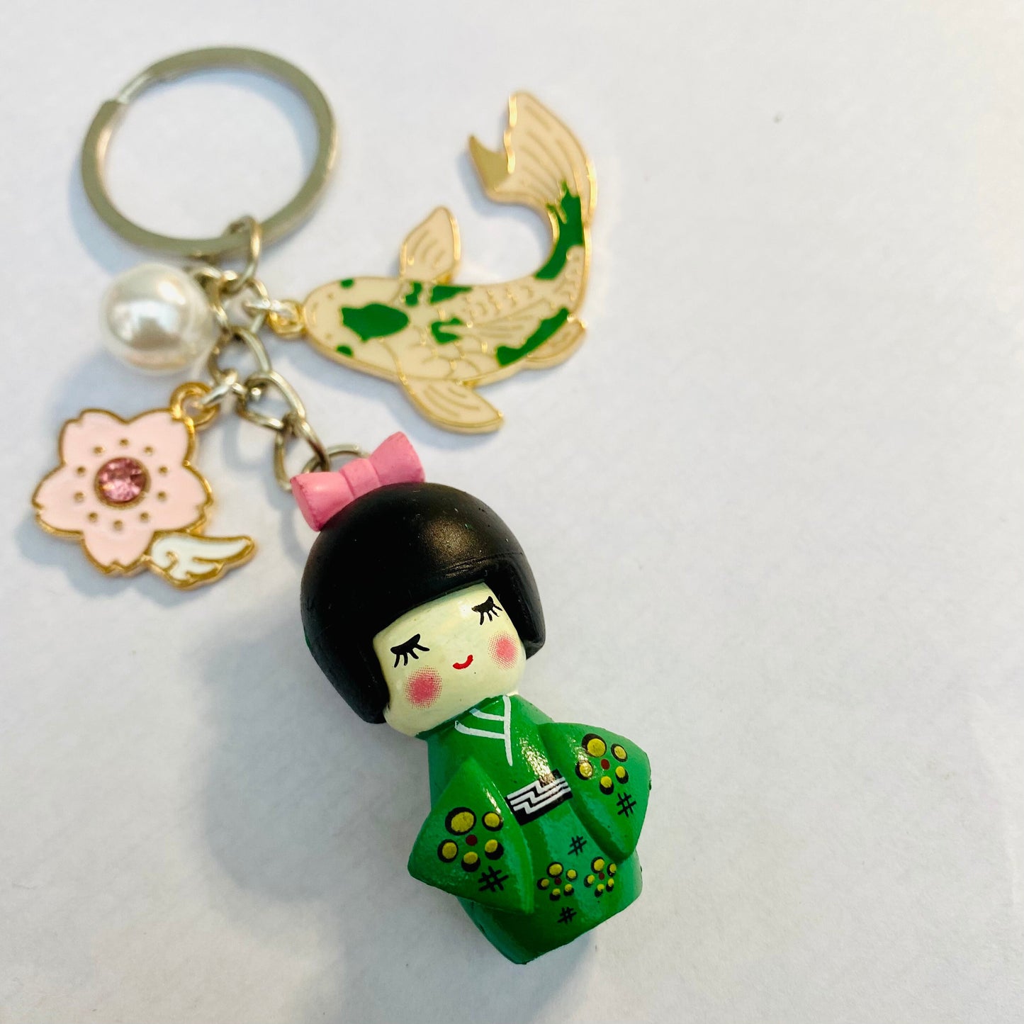 Japanese kokeshi keychain doll Sakura koi charm keyring bag accessory