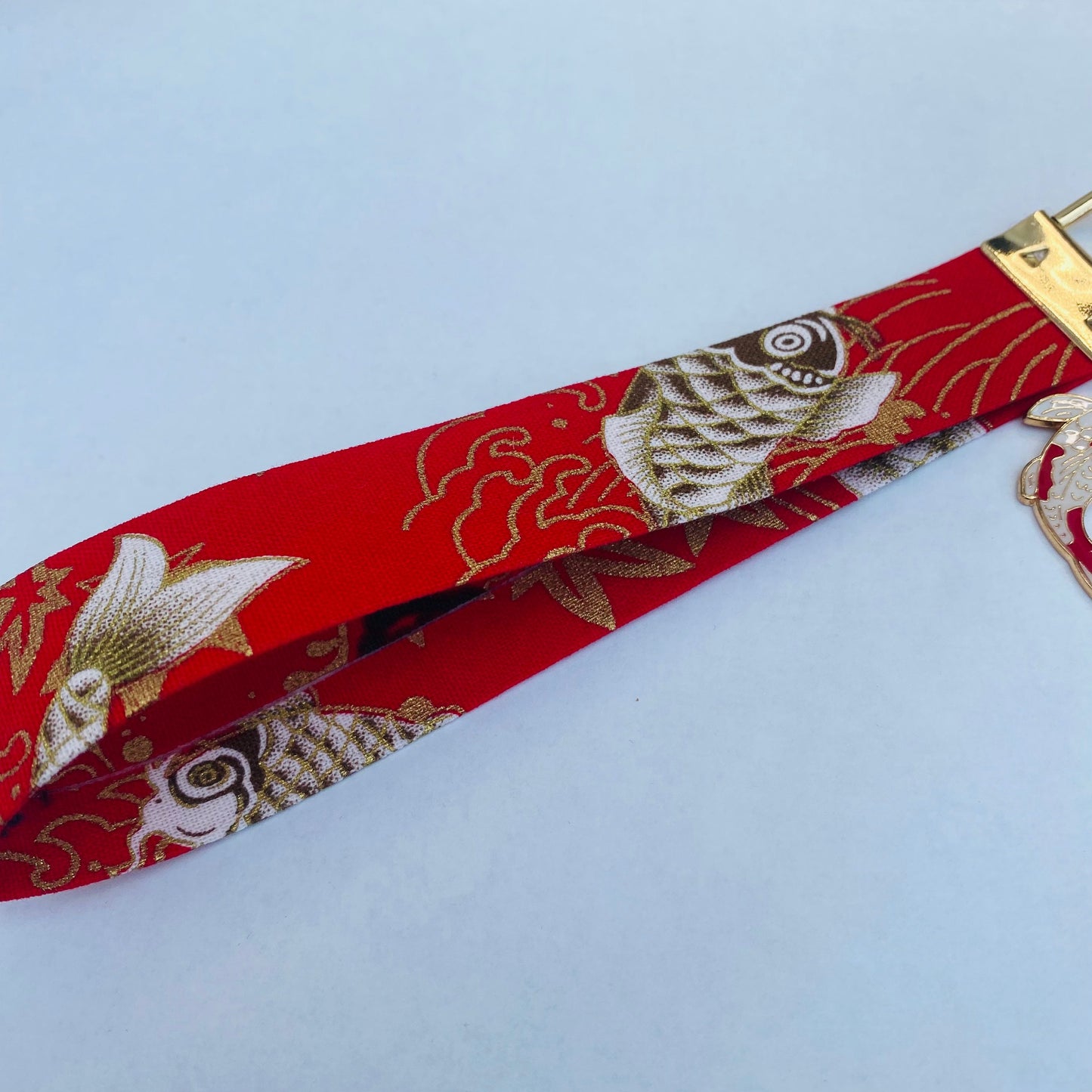 Handmade Japanese keyfob wrist strap keychain kimono style koi ribbon sakura koi fish lanyard