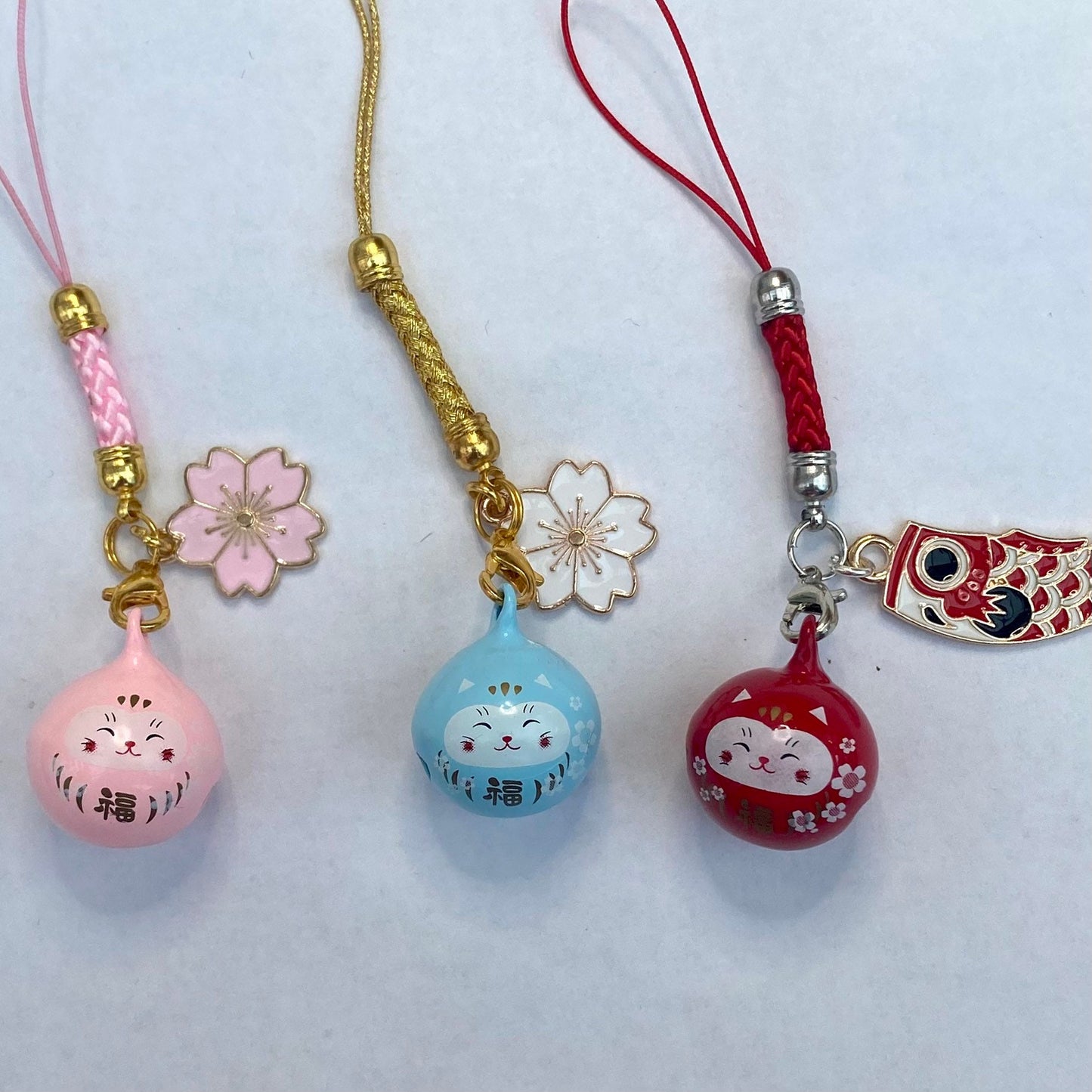 Phone charm japanese maneki neko bell daruma sakura flower waving lucky cat anime