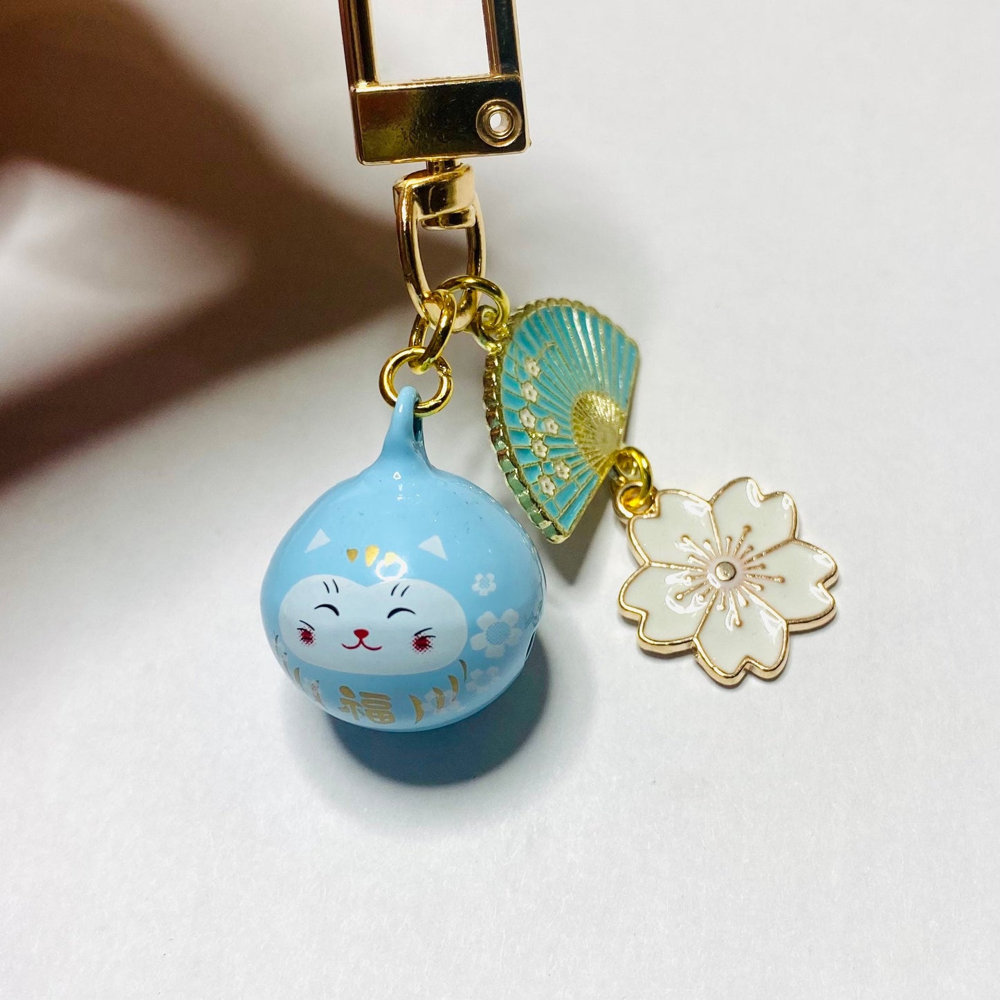 Phone charm lucky waving cat bell keyring keychain maneki neko sakura flower