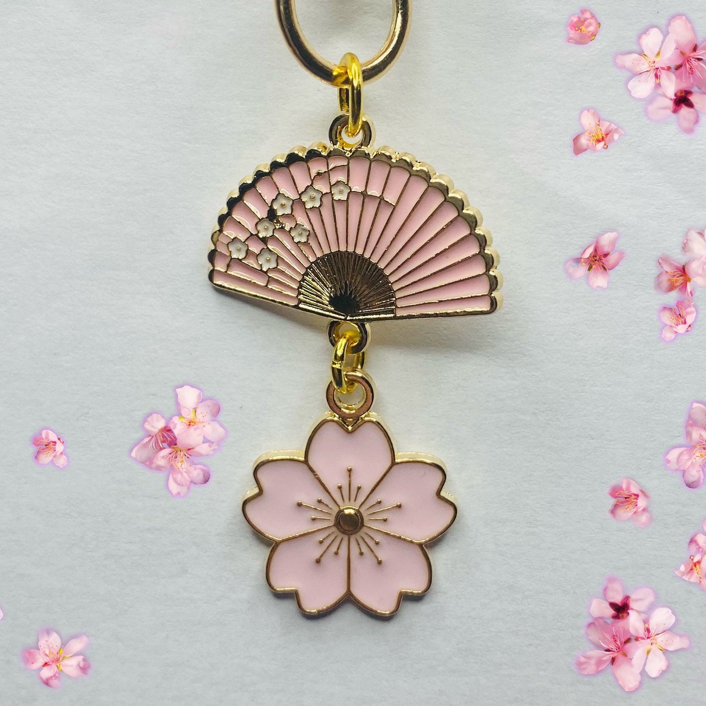 Japanese fan Sakura flower fan keyring phone case charm