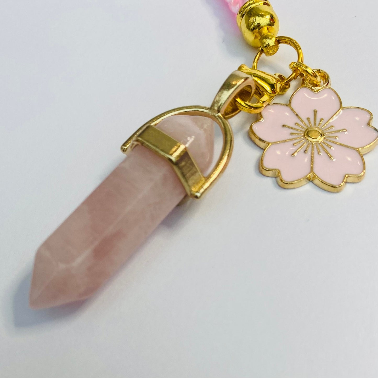 Phone charm crystal rose quartz lucky healing stone pillar phone case zen boho celestial