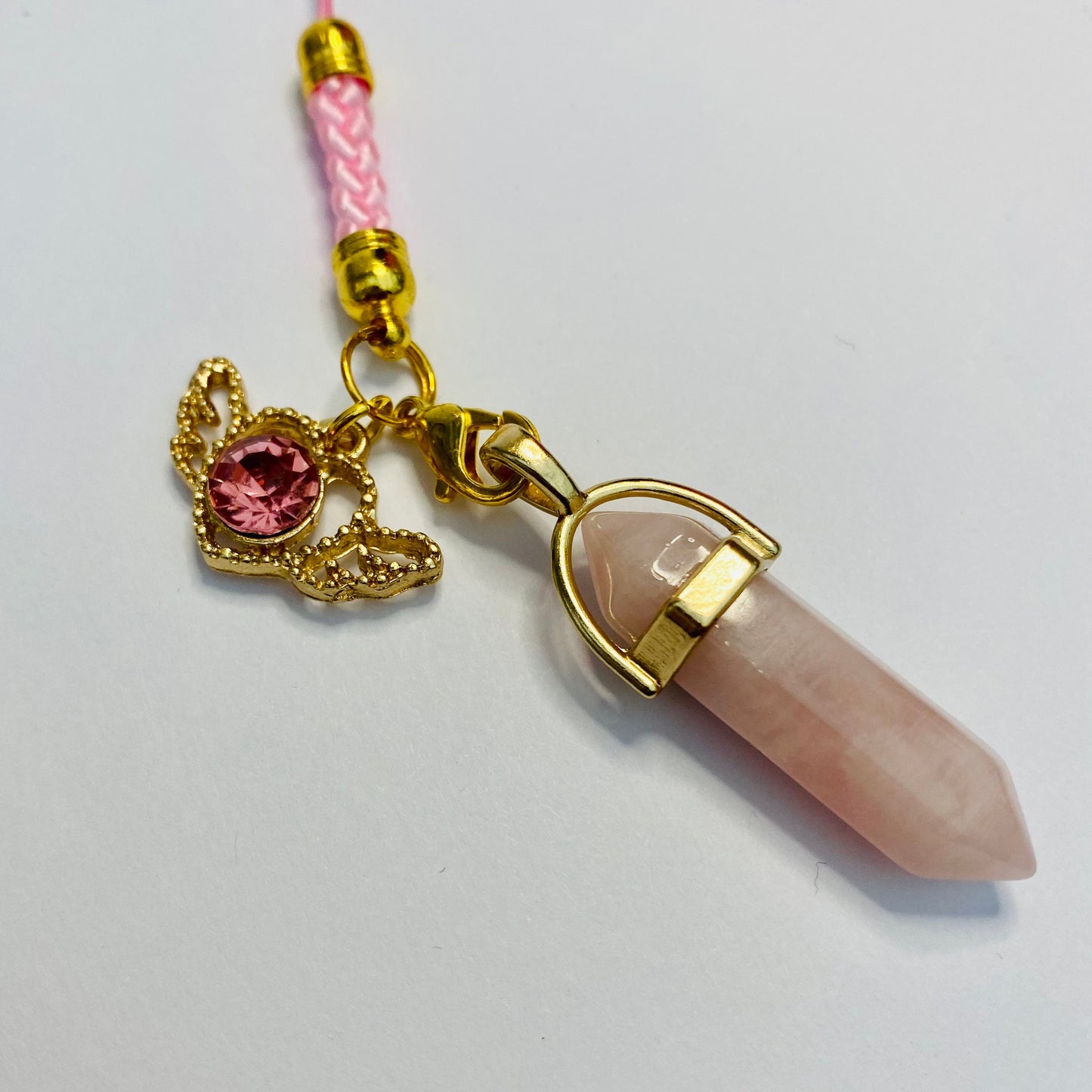 Phone charm crystal rose quartz lucky healing stone pillar phone case zen boho celestial