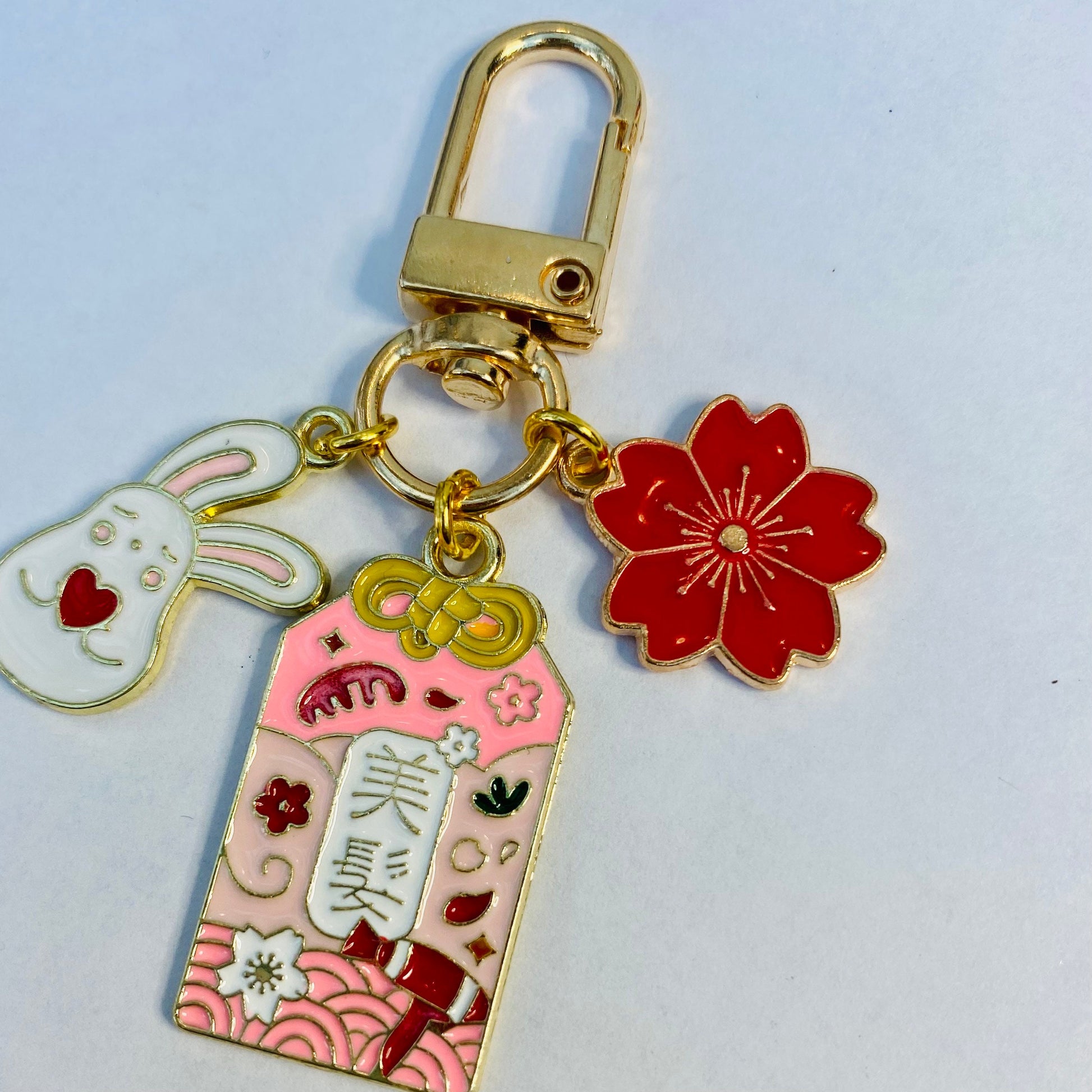 simple clip keyring option beauty omamori red flower bunny heart