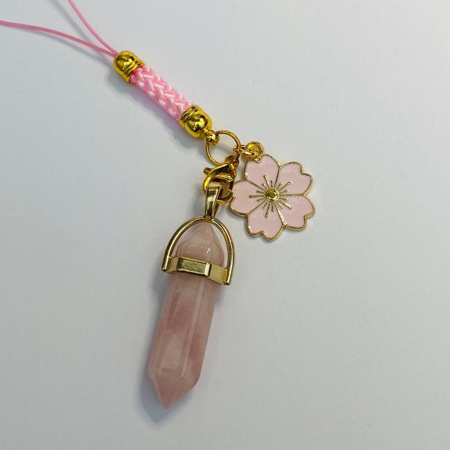 Phone charm crystal rose quartz lucky healing stone pillar phone case zen boho celestial