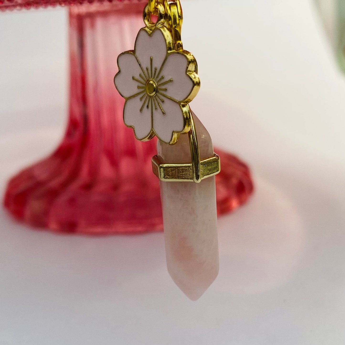 Phone charm crystal rose quartz lucky healing stone pillar phone case zen boho celestial