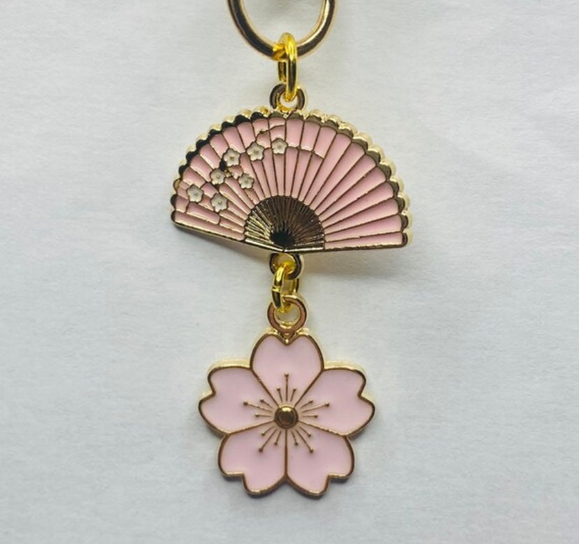 Japanese cherry blossom fan flower keyring phone charm ear bud case clip kawaii keychain