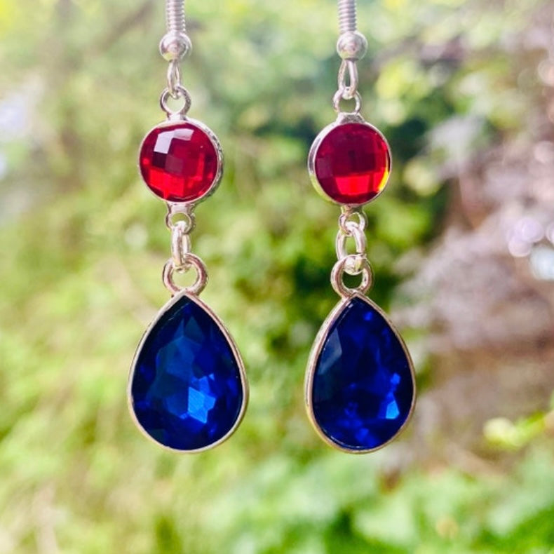 Anime blue red gem  howls earrings dangle drop silver hooks  