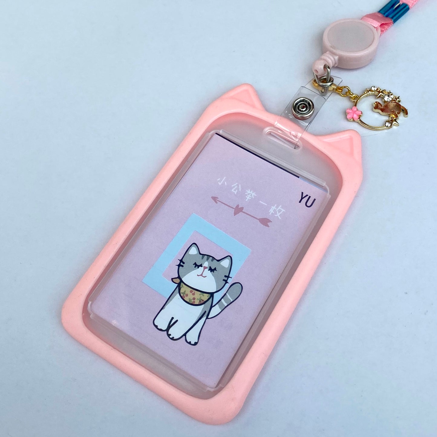 Kawaii ID badge holder animal ears retractable card bus bank cover office work accessory campus student gift