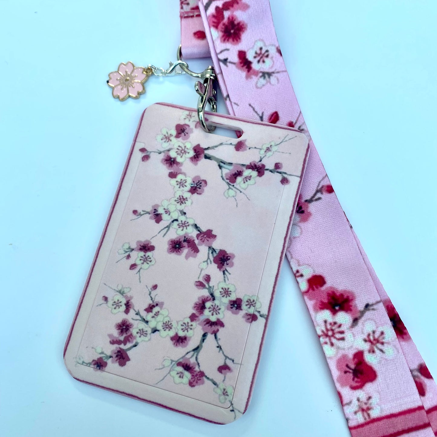 Kawaii ID badge holder, Japanese sakura cherry blossom keyring credit card cover ,lanyard bank travel pass card