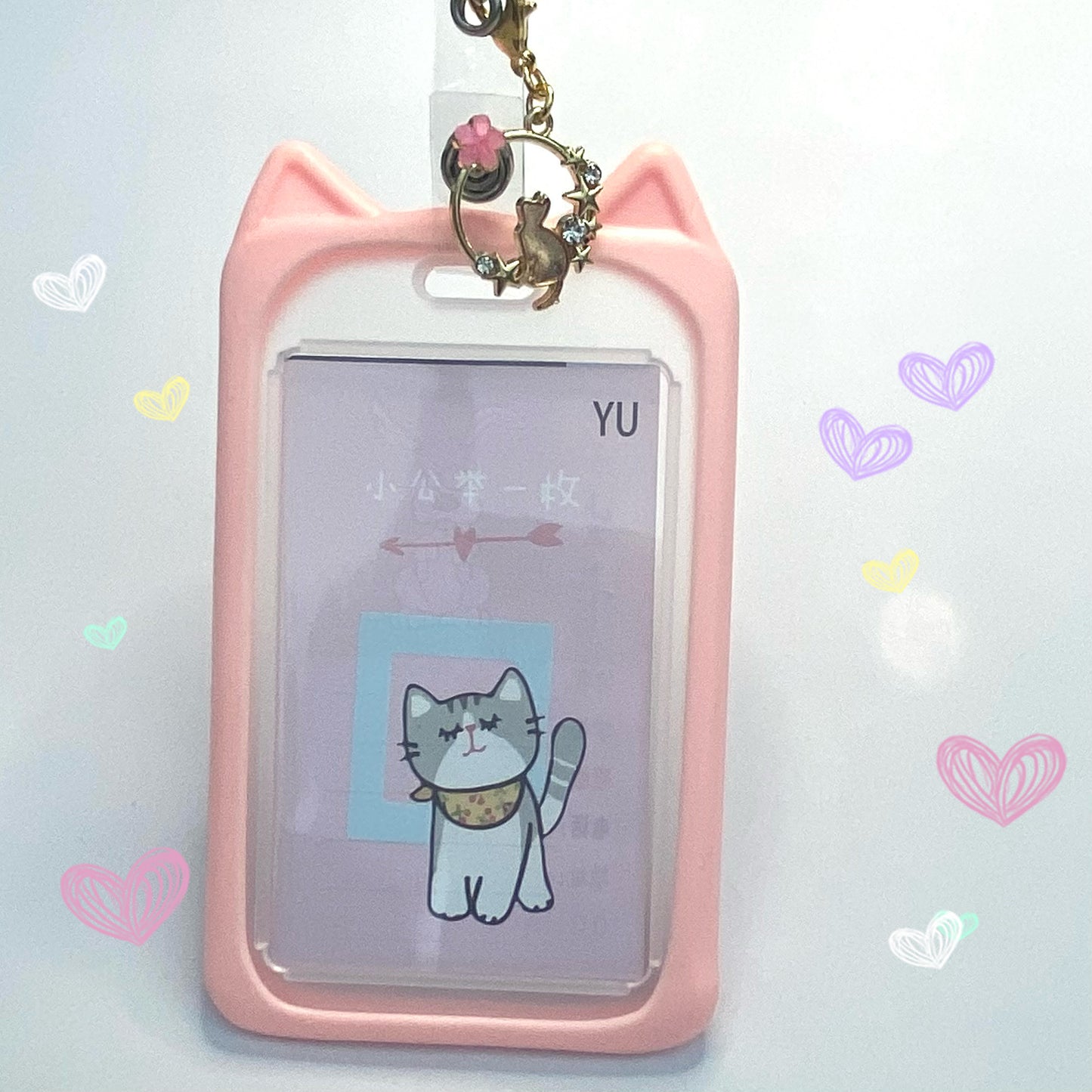 Kawaii ID badge holder animal ears retractable card bus bank cover office work accessory campus student gift