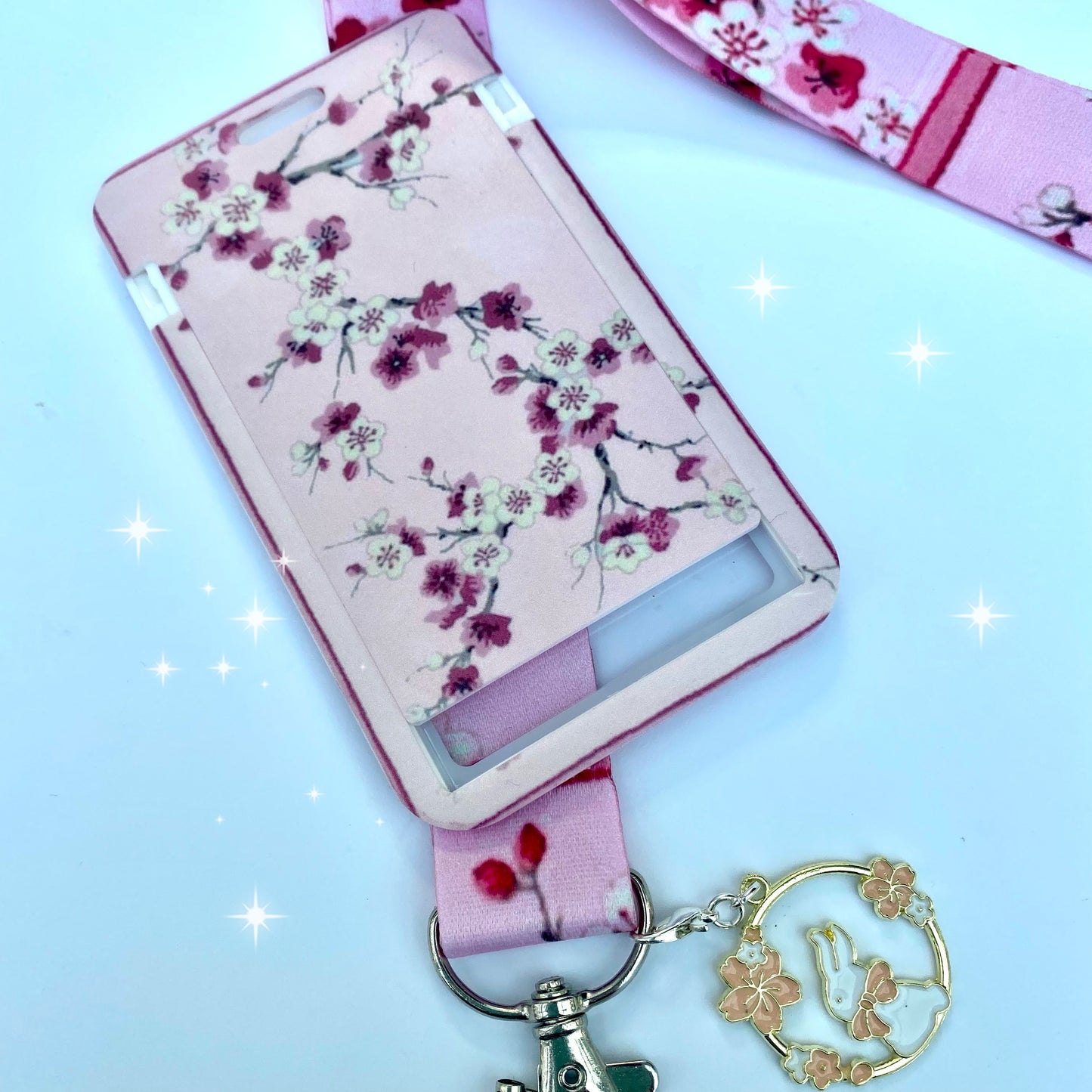 Kawaii ID badge holder, Japanese sakura cherry blossom keyring credit card cover ,lanyard bank travel pass card