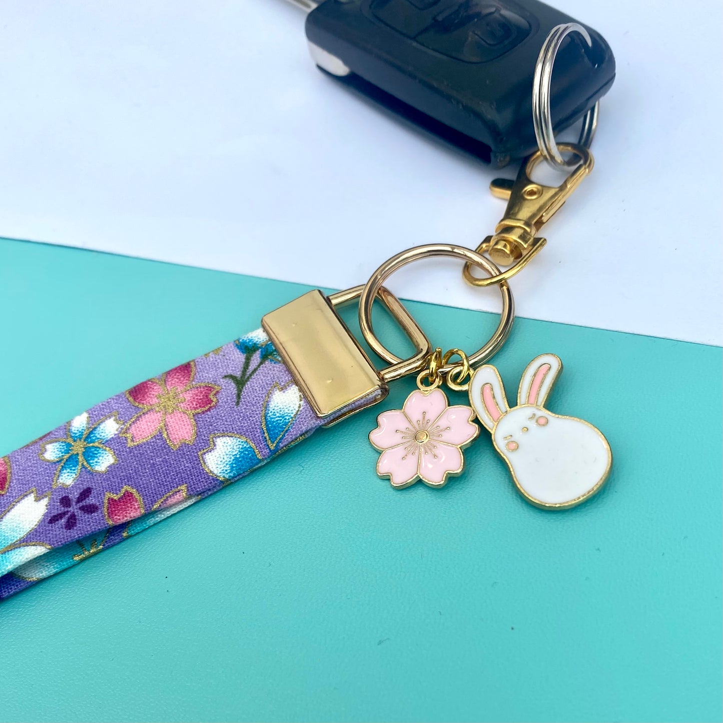 Japanese style sakura anime bunny key fob keychain lanyard