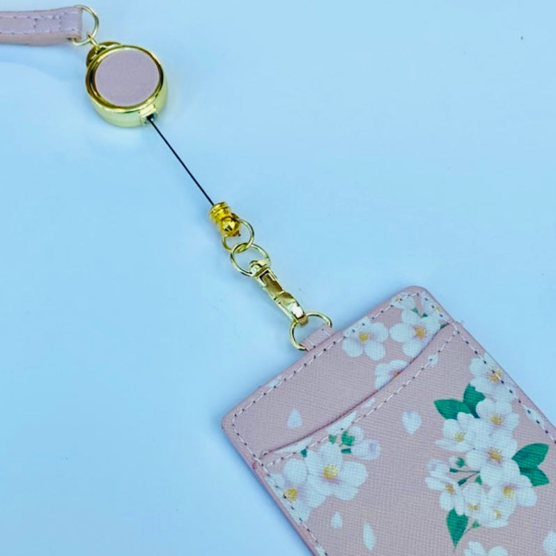 Kawaii ID badge holder flower pass credit card bank travel pass cover lanyard sakura cherry blossom