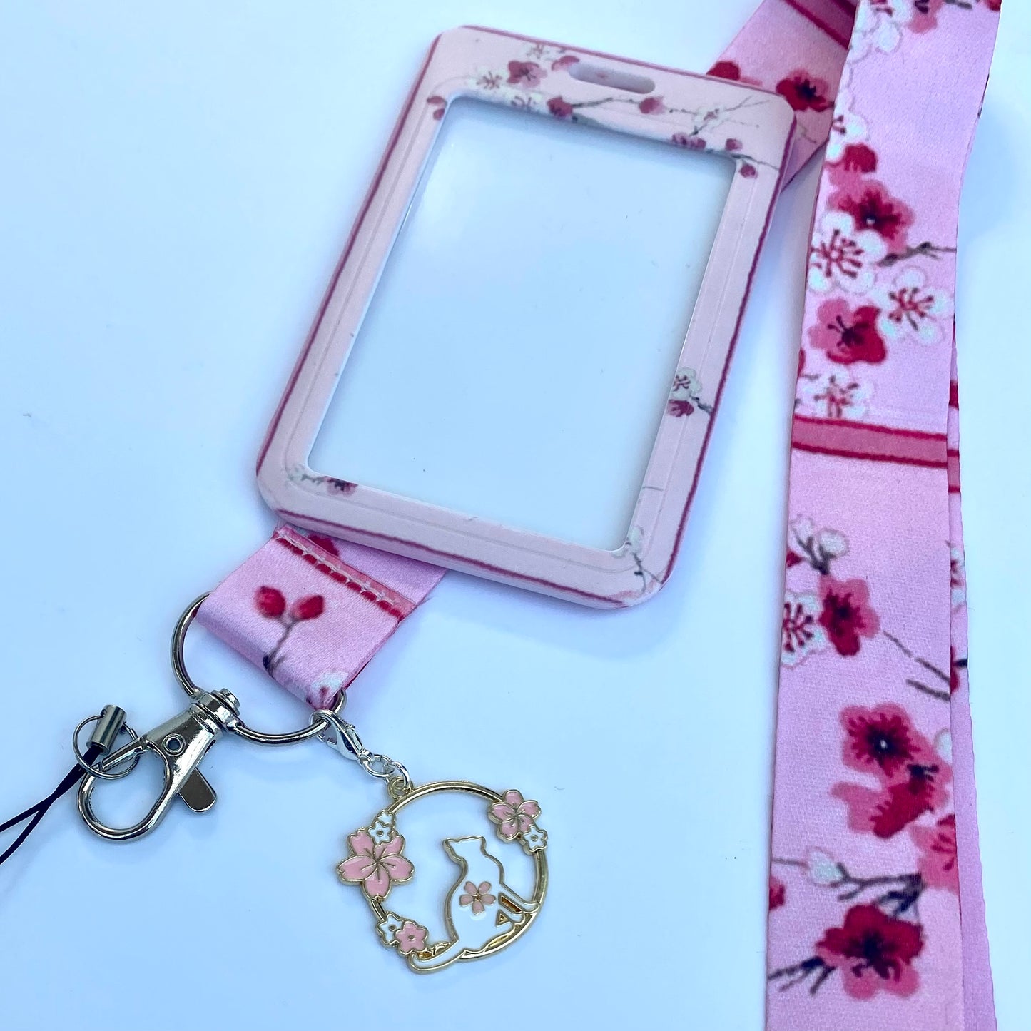 Kawaii ID badge holder, Japanese sakura cherry blossom keyring credit card cover ,lanyard bank travel pass card