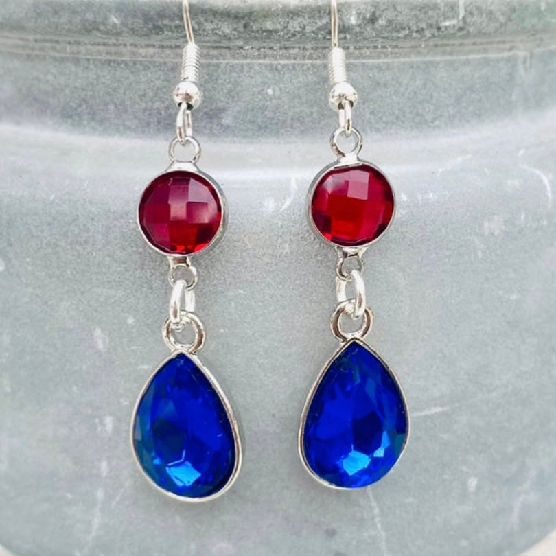 Anime blue red gem howls earrings dangle drop silver hooks  